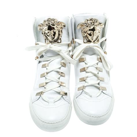 white leather medusa high top sneakers from versace|Versace shoes clearance.